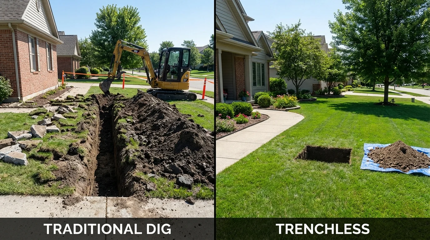 Trenchless sewer repair with minimal yard damage versus traditional excavation in Jayton, TX